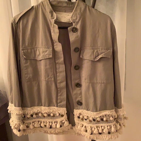 Zara Utility Fringe Pom Pom Jacket Size M - Picture 5 of 6